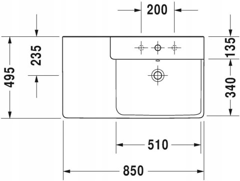 Duravit P3 Comforts Umywalka meblowa/wisząca 85x49,5 cm 233485 Duravit P3 Comforts Umywalka meblowa/wisząca 85x49,5 cm 233485