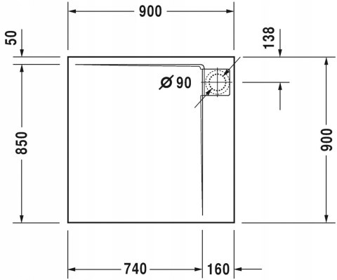 Duravit brodzik P3 Comforts 90x90cm Prawy