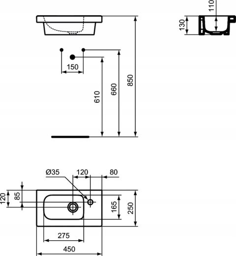 Ideal Standard Connect Space 45x25 cm Mała Umywalka Prawa E136101 Ideal Standard Connect Space 45x25 cm Mała Umywalka Prawa E136101