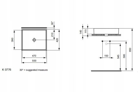 Ideal Standard Strada Umywalka Nablatowa prostokątna K077601 Ideal Standard Strada Umywalka Nablatowa prostokątna K077601