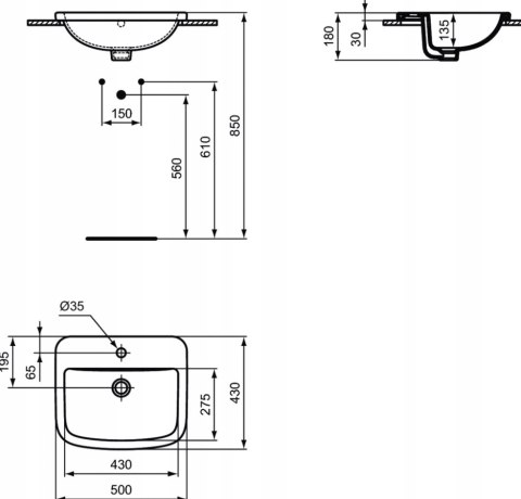 Ideal Standard Tempo Umywalka Wpuszczana W Blat 50 cm T059201 Ideal Standard Tempo Umywalka Wpuszczana W Blat 50 cm T059201