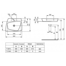 IDEAL STANDARD Umywalka nablatowa 65x52cm T097401